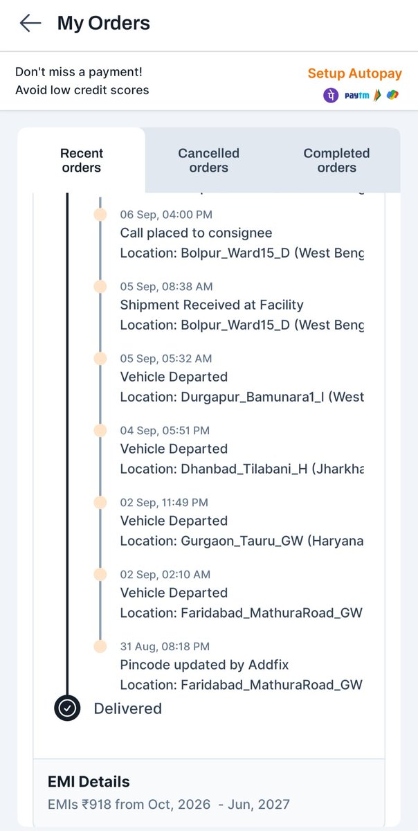 RKStatusandVid1's tweet photo. @SnapmintEmi Urgent ! Order 81645975 was returned on Sept 26 (AWB 46248710404596), but app still shows Delivered. A locked UPI auto-debit of ₹918 hits tomorrow! Ticket 9790600038412 ignored. Update status &amp; cancel debit NOW! https://t.co/fOmN7Lcfz7