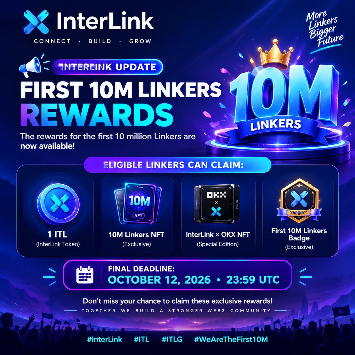 mahdi_abba72519's tweet photo. 🚨 InterLink Update!

The First 10M Linkers Rewards are now available! 🎁

Eligible Linkers can claim exclusive rewards, including 1 ITL, NFTs &amp; the First 10M Linkers Badge.

⏳ Last date to claim: October 12, 2026

#InterLink #ITL #ITLG #WeAreTheFirst10M https://t.co/AmLtMOR1q5
