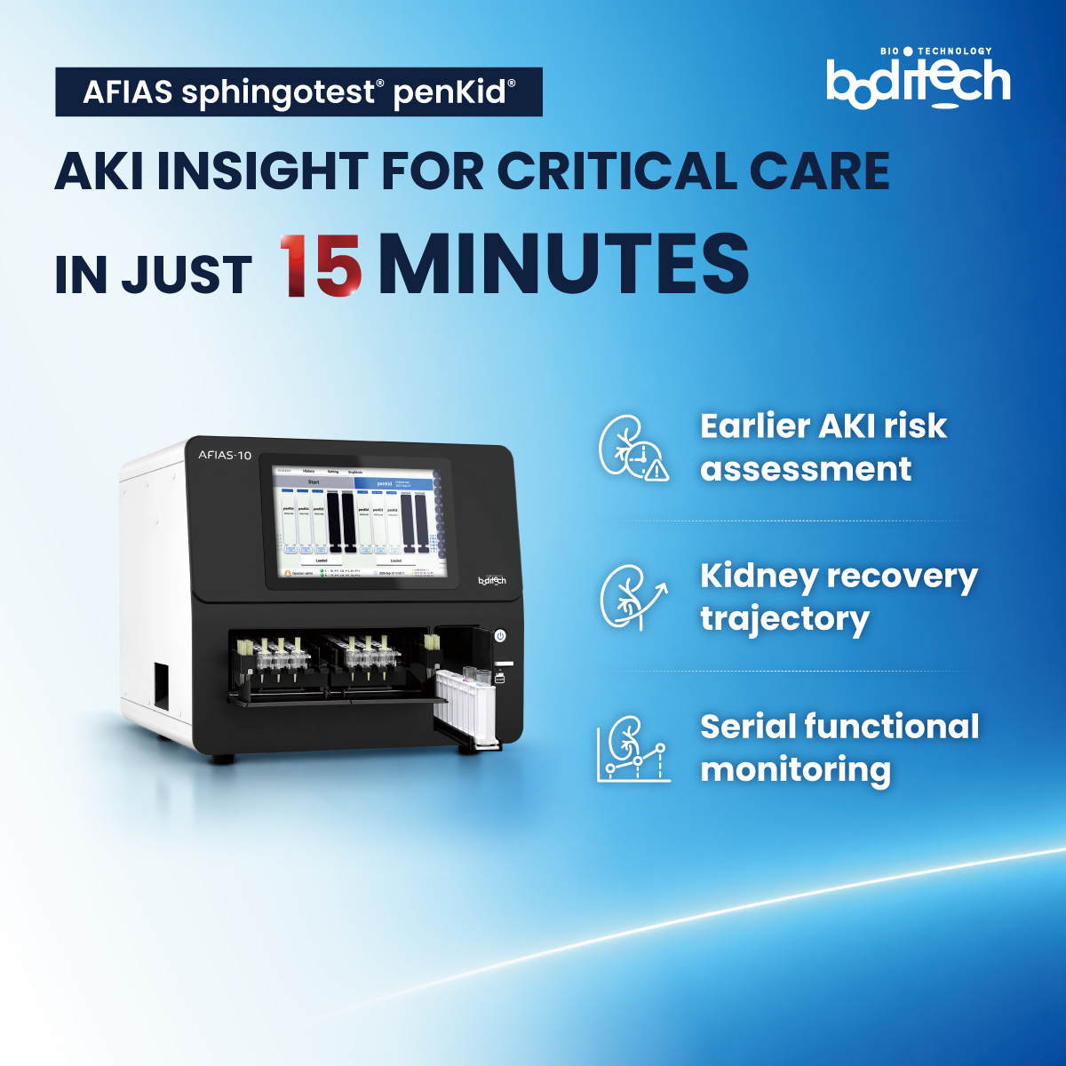 boditech's tweet photo. Counting down to ESICM 2026!

Boditech Med will be introducing AFIAS sphingotest® penKid®, an IVDR-marked biomarker solution designed to support earlier insight into acute kidney injury (AKI) in critically ill patients.

#ESICM2026 #BoditechMed #AFIAS #SphingoTec #penKid #AKI https://t.co/FZDq3sR4tN