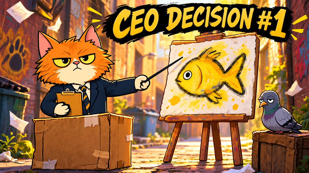 AlleyCat_Ceo's tweet photo. CEO Decision #1 📋

Mondays are canceled. Fish is mandatory. Meetings may be attended by pigeons only.

Effective immediately. No appeals.

#AlleyCatCEO https://t.co/BrjiZc9qGG