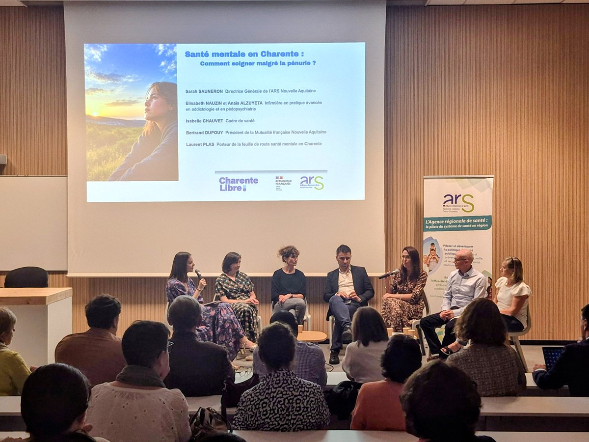 ARS_NAquit's tweet photo. #RetourEnImages sur la conférence santé de l’ARS NA & @LaCharenteLibre à Angoulême : « Santé mentale en Charente : des défis aux solutions ? » 👉 un débat qui a fait le point sur la santé mentale en Charente avec de nombreux partenaires https://t.co/oRaFD4lYgd