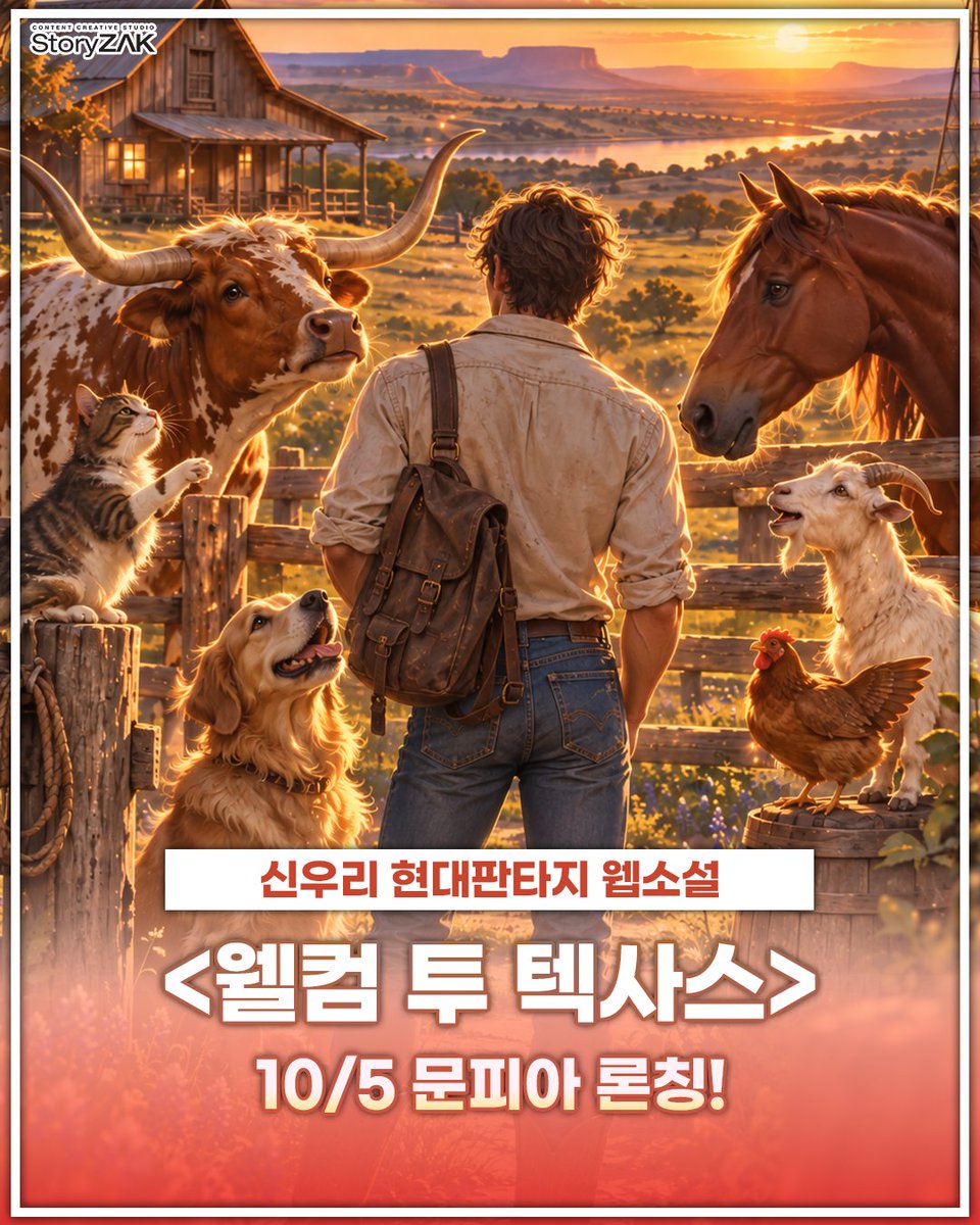 STORYZAK21's tweet photo. 신우리 <웰컴 투 텍사스>
문피아 론칭 기념 팔로우+RT #이벤트!🎉

🎁참여방법: 팔로우+RT
🎁#배달의민족 상품권 (1명 추첨) 

철물점도 열고, 목장 일도 돕고, 이제는 동물들과 대화까지 한다?!
텍사스에서 시작된 특별한 인생 2막이 궁금하시다면? 🔧🐕
https://t.co/HTcV8xJ0Zf https://t.co/NhGnHDDiKX