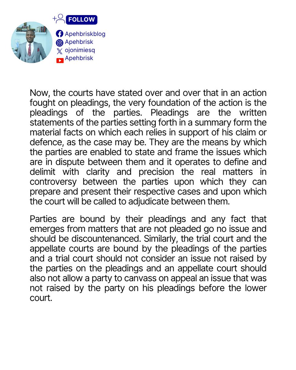 Apehbrisk's tweet photo. #ApehBrisk #NigerianLaw #LegalUpdate #LawInNigeria #Pleadings #CivilProcedure #Litigation #NigerianLawyers #LegalPractitioner #Courtroom #LegalTips #SupremeCourtNigeria #CourtOfAppeal #LegalPractice #LawyerNigeria #NigerianLegalSystem #Justice #LitigationPractice https://t.co/KeEkVsYKst