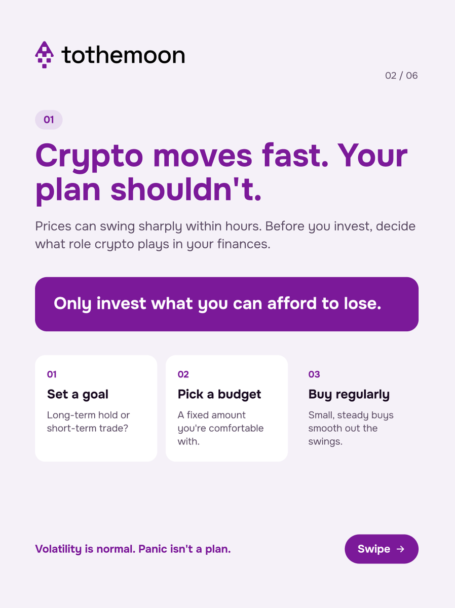2themoon_global's tweet photo. Before your first crypto buy, check: risk, platform, options, security ๐
Start small. Stay secure.
Not financial advice.
#tothemoon #crypto #cryptoforbeginners #cryptotips https://t.co/PJnL4pEF88