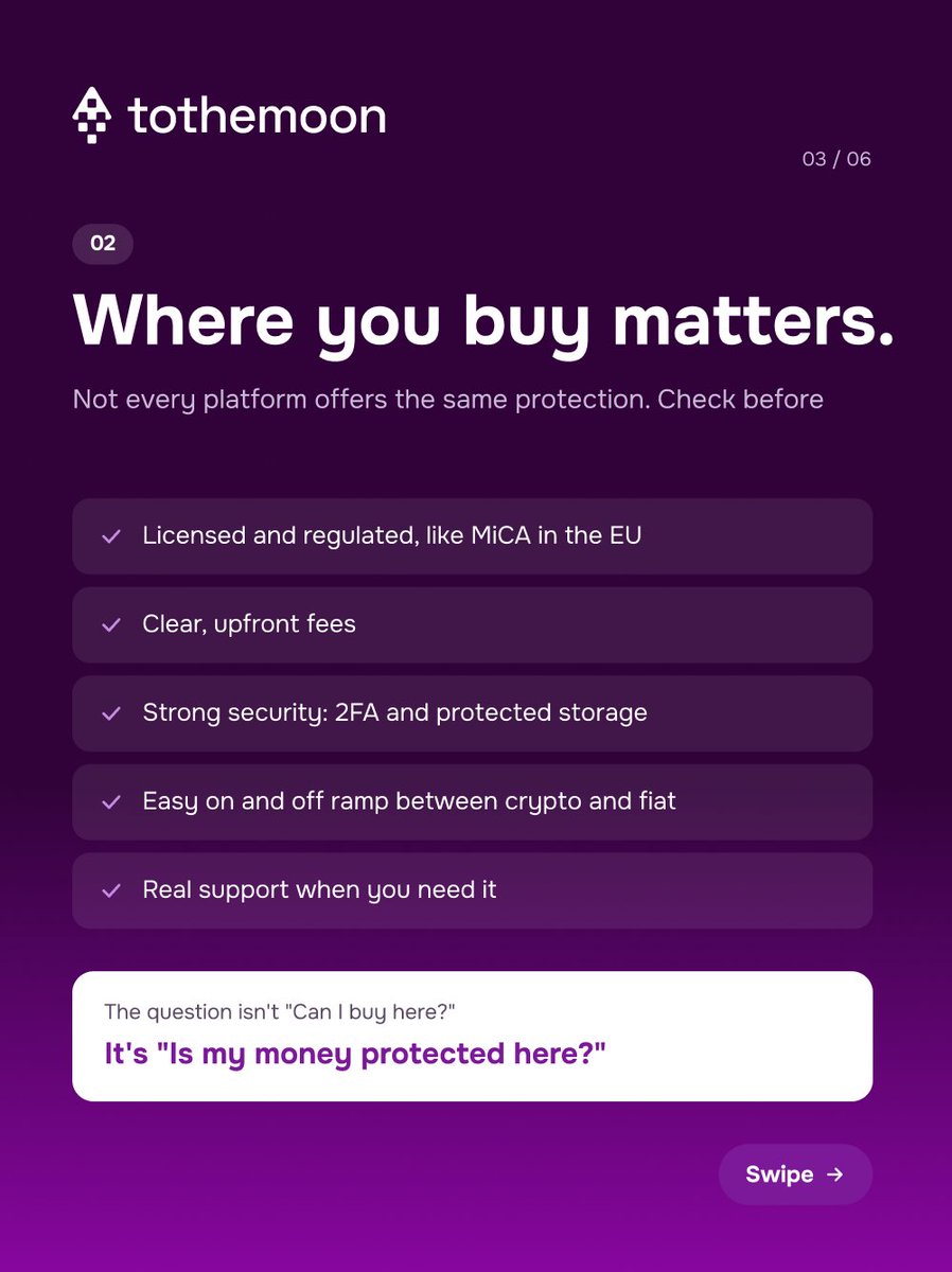2themoon_global's tweet photo. Before your first crypto buy, check: risk, platform, options, security ๐
Start small. Stay secure.
Not financial advice.
#tothemoon #crypto #cryptoforbeginners #cryptotips https://t.co/PJnL4pEF88