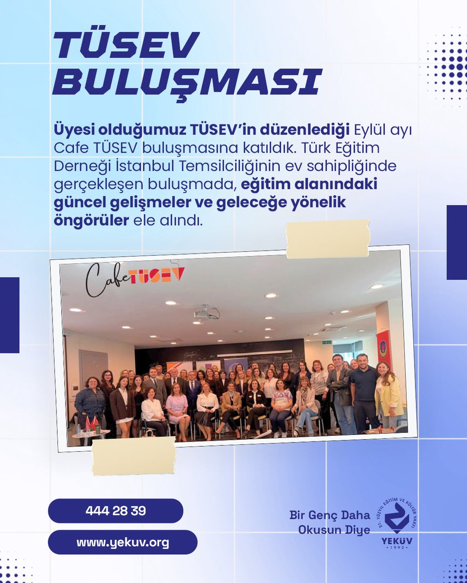 Yekuv's tweet photo. Üyesi olduğumuz TÜSEV’in düzenlediği Eylül ayı Cafe TÜSEV buluşmasına katıldık. Türk Eğitim Derneği İstanbul Temsilciliğinin ev sahipliğinde gerçekleşen buluşmada , eğitim alanındaki güncel gelişmeler ve geleceğe yönelik öngörüler ele alındı. https://t.co/Wk4xQCLOnk