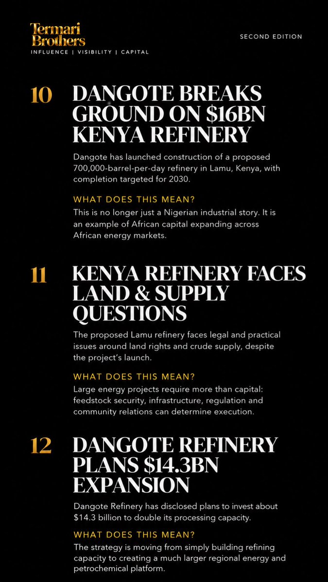 TermariBrothers's tweet photo. 60 SECONDS AROUND AFRICA — SECOND EDITION 🌍

30 stories. 8 sectors. One snapshot of the forces shaping Africa’s business landscape.

Finance. Energy. Hospitality. Entertainment. Design. Real Estate. Agriculture. Policy.

October 2, 2026.

Read the continent differently. https://t.co/juWdV65ura