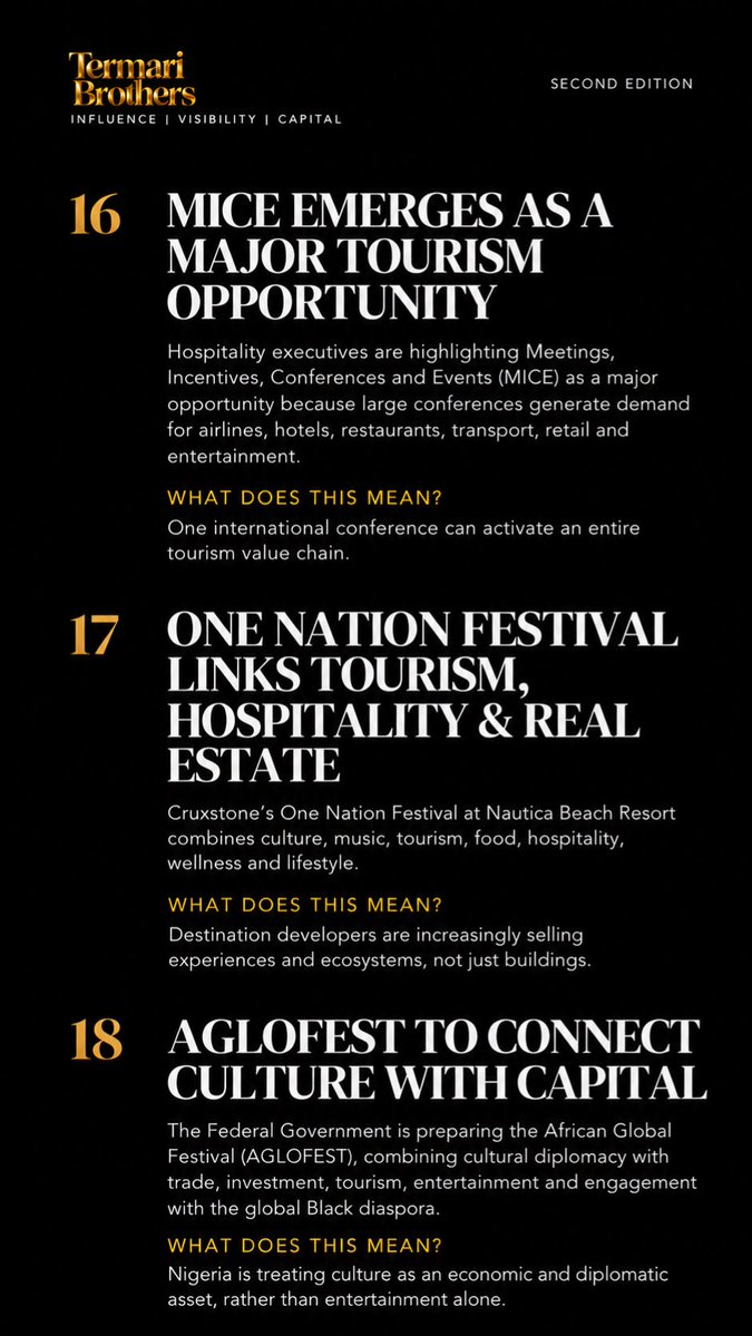TermariBrothers's tweet photo. 60 SECONDS AROUND AFRICA — SECOND EDITION 🌍

30 stories. 8 sectors. One snapshot of the forces shaping Africa’s business landscape.

Finance. Energy. Hospitality. Entertainment. Design. Real Estate. Agriculture. Policy.

October 2, 2026.

Read the continent differently. https://t.co/juWdV65ura