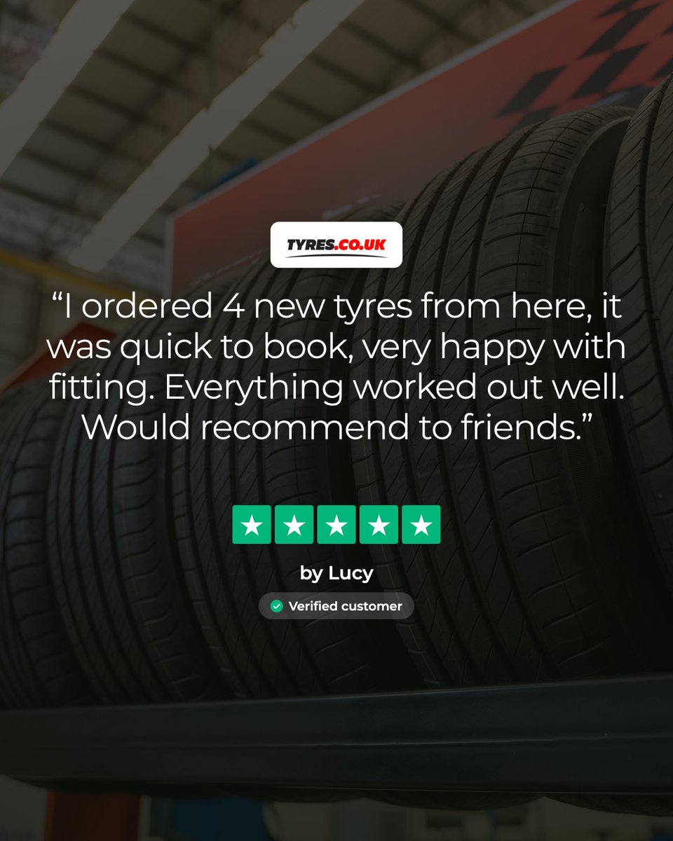 tyresukofficial's tweet photo. Four fresh tyres sorted in one go, with https://t.co/mkn3ffyc5W making Lucy’s booking and fitting feel effortless from day one 🛞 https://t.co/ZbQNSVSqb5