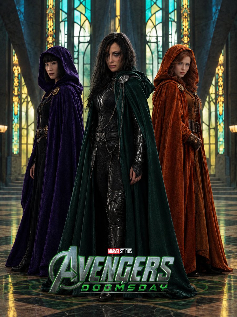 RmanAndre2's tweet photo. New official poster for “Avengers: Doomsday” featuring the Latverian witches.

Shang-Chi’s sister, Hela, and Natasha Romanoff.

#avengersdoomsday https://t.co/OoWaVYHGlH