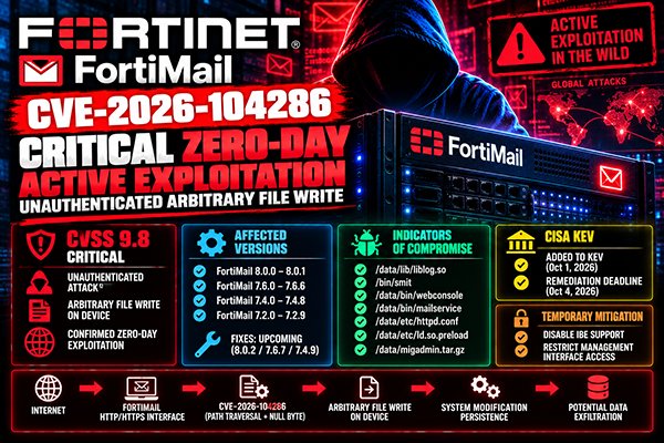 stem__shop's tweet photo. 🔴 FortiMail CVE-2026-104286 — zero-day under active attack
Critical CVSS 9.8 flaw allows unauthenticated arbitrary file writes on vulnerable FortiMail systems. Fortinet confirmed exploitatio
https://t.co/92tDchnB4t
#CVE #CVE2026104286 #Fortinet #FortiMail #ZeroDay #CyberSecurity https://t.co/Xs14lQOw6x