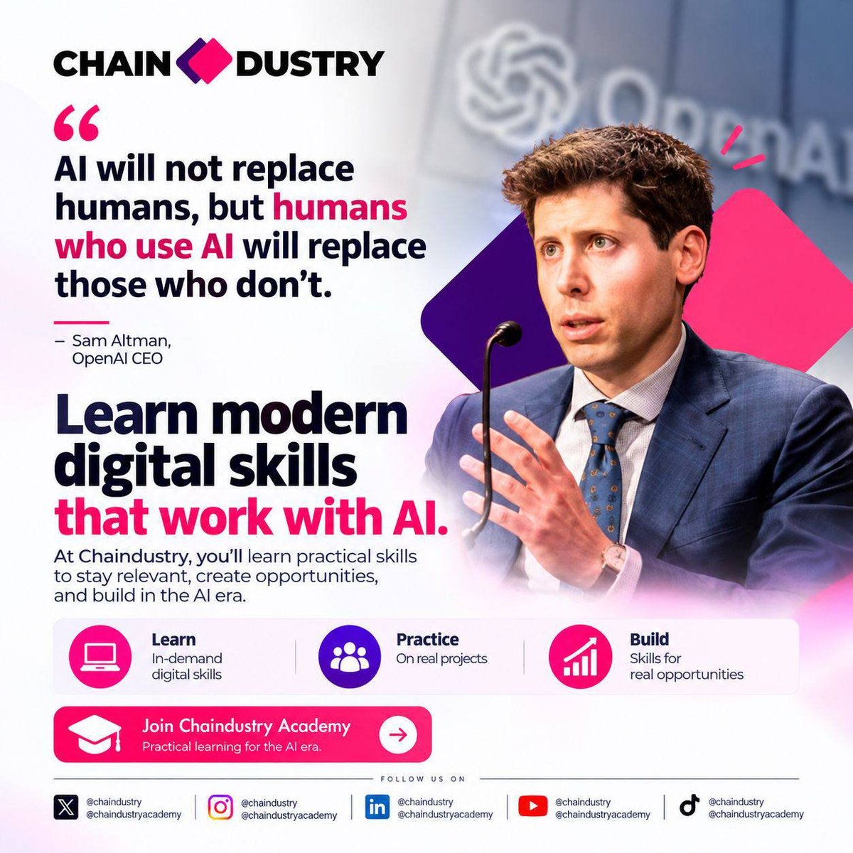 ChainDustry's tweet photo. AI is changing the way we work. 🤖

Don’t just watch the AI era happen. Learn how to work with it.

Learn. Practice. Build. 🚀
https://t.co/grdE9sfDHc https://t.co/EG3WbYX0XI