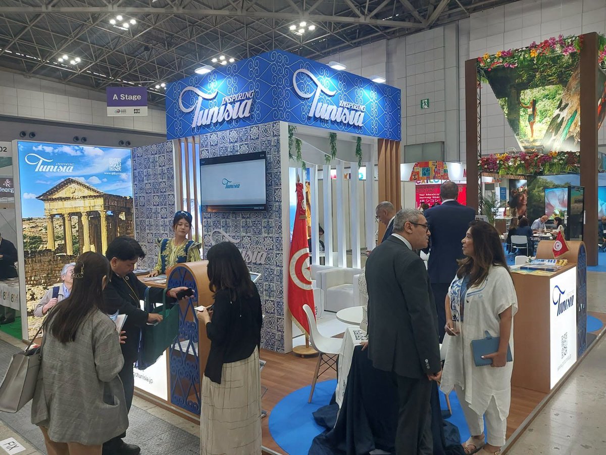 EmbassyTokyo's tweet photo. 9月24日～27日、東京で開催された「ツーリズムEXPOジャパン2026」に出展しました🇹🇳

世界遺産をはじめ、ゴルフやタラソテラピーなど、チュニジアの多彩な観光の魅力を紹介しました。

また、シャッフラ大使は日本旅行業協会（JATA）の百木田康二理事と、観光客の誘致に向けた意見交換を行いました。 https://t.co/0KRL7AZMs7