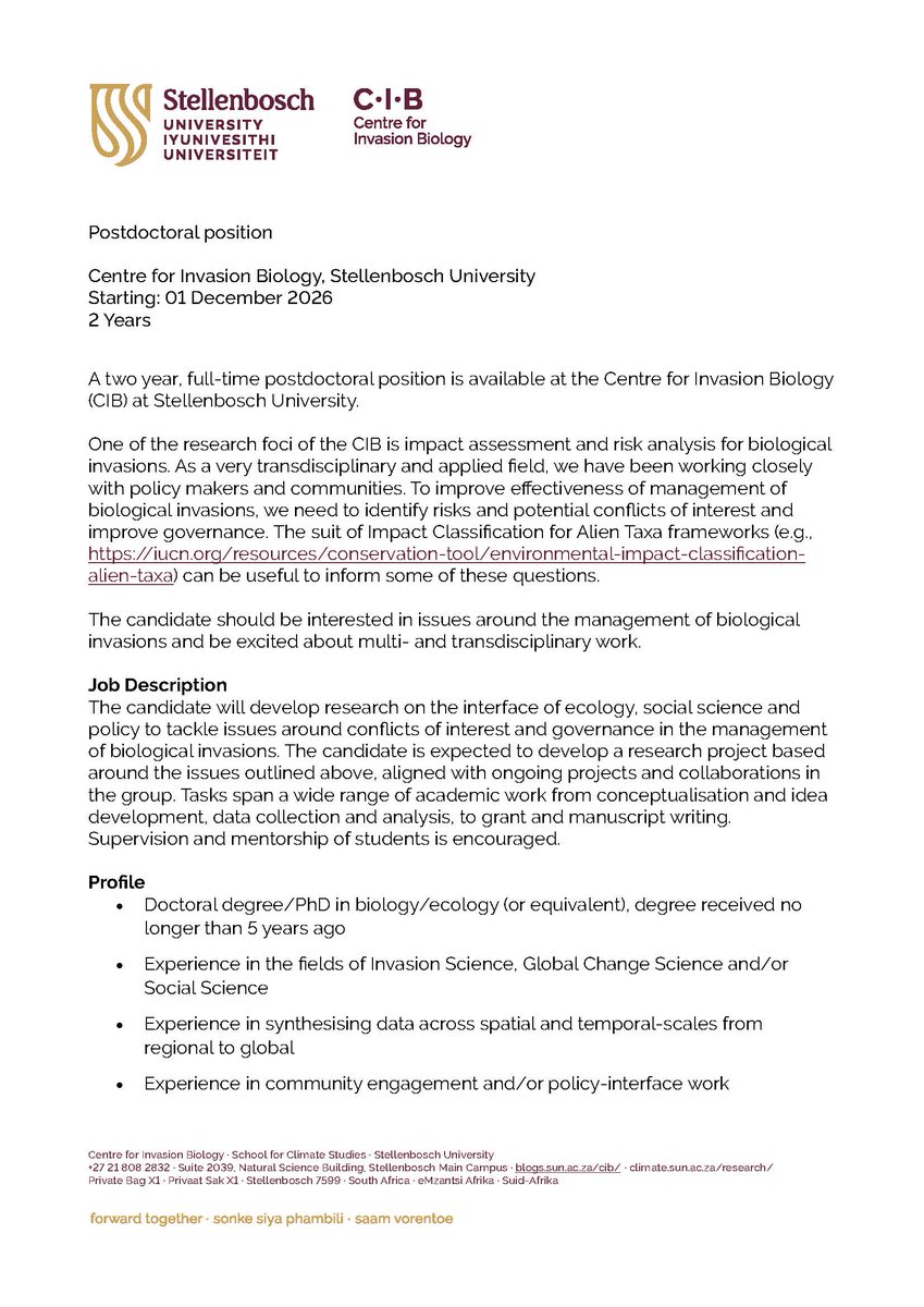 InvasionScience's tweet photo. 📣 We're hiring! 📣 A two-year funded post-doc on impact assessment and risk analysis for biological invasions. 

Closing date for applications: 30 October 2026

For more information, visit: https://t.co/uw0vUzWYZt https://t.co/5LLzjPJB2e