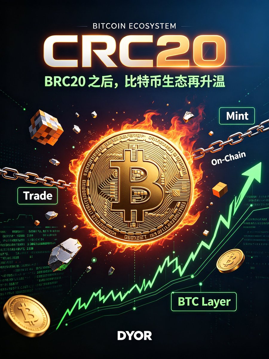 chainbuilder168's tweet photo. CRC-20 最近热度开始起来了，他是运行在比特币一层的契约代币协议，底层基于 PRECOP 构建。它不再依赖"铭文+索引器"的记账模式，而是通过 Taproot 与 Simplicity 语言，把合约规则真正写进比特币交易本身——地址即状态，每一笔转移都受程序约束。这是比特币资产发行从"记账"走向"编程"的关键一跃。

CRC-20 是当前比特币一层赛道技术叙事最强、落地速度最快的协议之一，兼具密码学创新与市场稀缺性，值得列入重点跟踪名单，有这个板块项目的欢迎推荐 #btc #crc20