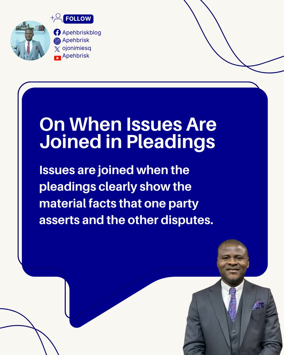Apehbrisk's tweet photo. #ApehBrisk #NigerianLaw #LegalUpdate #LawInNigeria #Pleadings #IssuesJoined #CivilProcedure #Litigation #NigerianLawyers #LegalPractitioner #Courtroom #LegalTips #LitigationPractice #LegalPractice #LawyerNigeria #NigerianLegalSystem #Justice #OgundanaVOlokunlade #MolegbemiVAjayi https://t.co/3B7mr9JVT7
