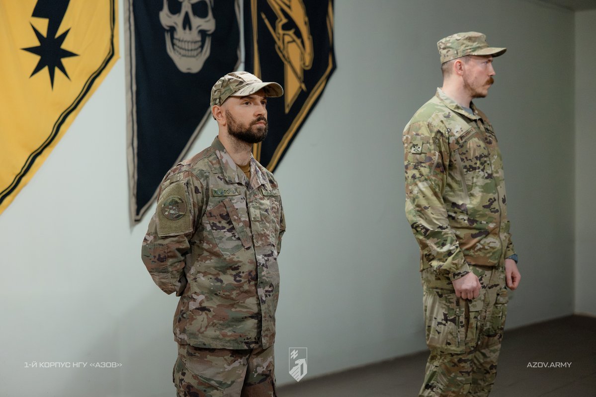 azov_media's tweet photo. Service members of the First Corps Azov of the National Guard of Ukraine honored with state awards and firearms 

Brigadier General Denys "Redis" Prokopenko, Commander of the Grouping of Forces Azov, and Colonel Mykyta "Raz-Dva" Nadtochii, Acting Commander of the First Corps Azov of the National Guard of Ukraine, presented awards and distinctions to fighters.

The fighters received the Order "For Courage," II and III classes, the Order of Danylo Halytskyi, and the medals "For Military Service to Ukraine" and "For Saving a Life." Ten service members were recognized with one of the most prestigious departmental awards — a firearm.

The command congratulated the fighters on the Day of Defenders of Ukraine and expressed confidence that, thanks to the personnel's skill and training, as well as the commanders' sound decisions, the enemy's offensive potential will be broken.