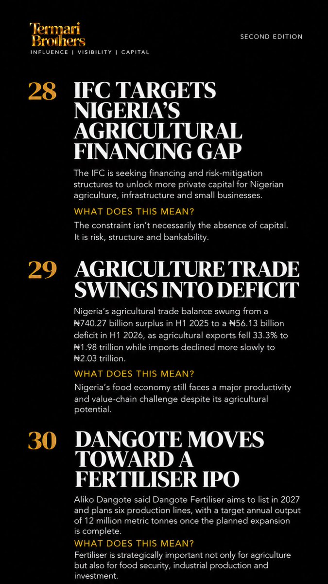 TermariBrothers's tweet photo. 60 SECONDS AROUND AFRICA — SECOND EDITION 🌍

30 stories. 8 sectors. One snapshot of the forces shaping Africa’s business landscape.

Finance. Energy. Hospitality. Entertainment. Design. Real Estate. Agriculture. Policy.

October 2, 2026.

Read the continent differently. https://t.co/LAhT8yBXIB