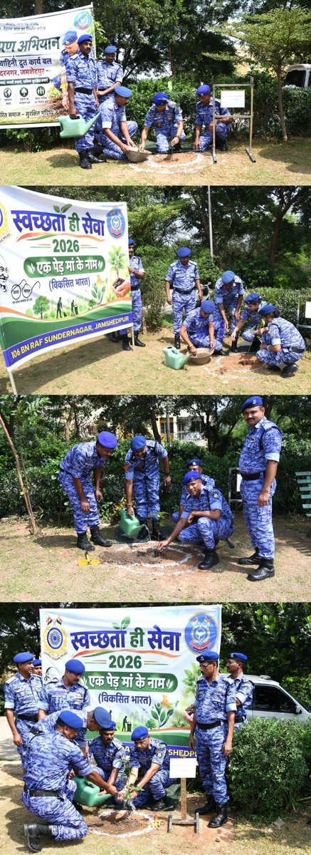 106BNRAF's tweet photo. 🧹🇮🇳 स्वच्छता ही सेवा (SHS) अभियान-2026 के अंतर्गत 02/10/2026 को गांधी जयंती के अवसर पर #106RAF के कमांडेंट श्री राजीव कुमार के नेतृत्व में अधिकारियों एवं जवानों ने स्वच्छता की शपथ ली तथा पर्यावरण संरक्षण के संकल्प के साथ “एक पेड़ माँ के नाम” अभियान के तहत पौधारोपण किया।🌱🇮🇳 https://t.co/vr9f0CXs5K