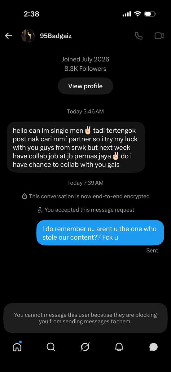 EanXElena's tweet photo. Idk whether he's legit or not.. tpi dia pernah curi our 3s vid.. after i dm him,  dia trus delete the vid and blocked me.. kelakau.. ni tiba2 dm ajak collab.. ingt aku dh lupa ke apa? Hahahahahaha.. beware of him my jb friends.. https://t.co/oLB2gRiX75