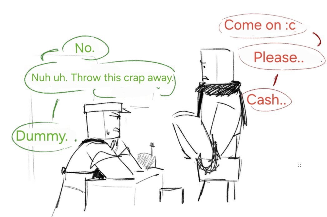 Yeahlolbruh's tweet photo. They failed to come to an agreement 👀

(Sorry if the translation is bad and also for posting old sketches,,)

#GASA4 #roblox #cashier #dummy #player https://t.co/Dxe3M0hpR2