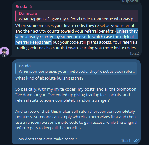 Damicale_s's tweet photo. A question for every creator working with @arcus_xyz 

Would you still promote a platform if the users you personally onboarded could be permanently attributed to a random whitelist referral from months ago?

Because that's exactly how Arcus currently works.

You finally get 31 invite codes after reaching $31M in volume.

You distribute them.

And your referral count stays at ZERO.

Why?

Because Arcus permanently attributes users to whoever referred them to the whitelist, even if that happened months before they ever got access.

Your invite code merely grants access.

Someone else gets the benefits.

It affects trading volume attribution, points, and the entire incentive structure behind community growth.

Is this really the referral system Arcus wants its creators to work with?
So what's the point of building a community, promoting the platform, and distributing invite codes?