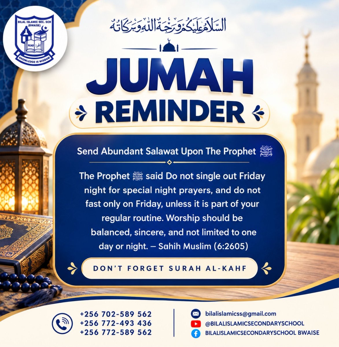 BilalBwaise's tweet photo. Jumah Mubarak. May Allah guide us to the path of truth, bless our efforts, and accept our good deeds. Ameen. ๐คฒ๐ฝ#JumaMubarak #GombeSS #GombeSSButambala https://t.co/mnQnfPvGK1