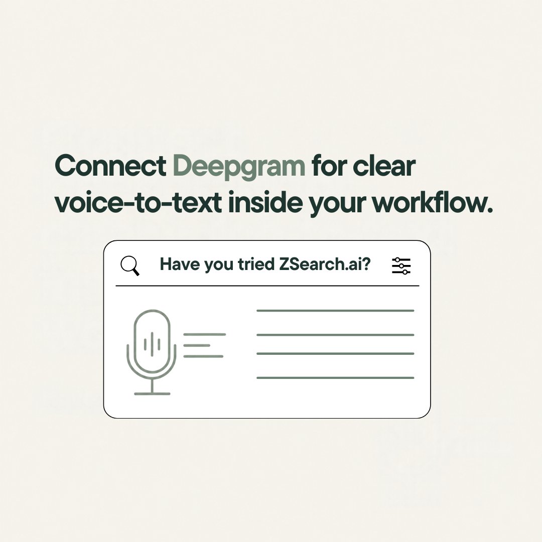 ZsearchAI's tweet photo. Speak the thought before it slips away. Connect Deepgram for voice-to-text in https://t.co/gRJz9mfESC, then review the transcript. #VoiceToText #AI https://t.co/ByA1A9CJyL