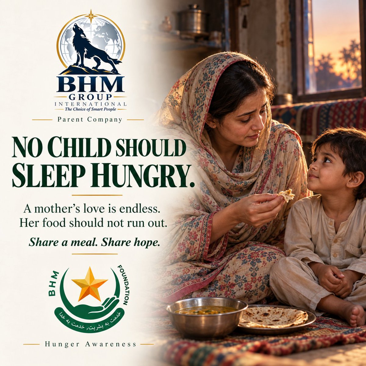 BHMFoundation's tweet photo. For a mother, every bite she gives her child is an act of love.

No child should fall asleep hungry. A meal shared with kindness can bring comfort, dignity and hope.
NO CHILD SHOULD SLEEP HUNGRY.

A mother’s love is endless.
Her food should not run out.

Share a meal. Share hope. https://t.co/d1mH6Uo1bj