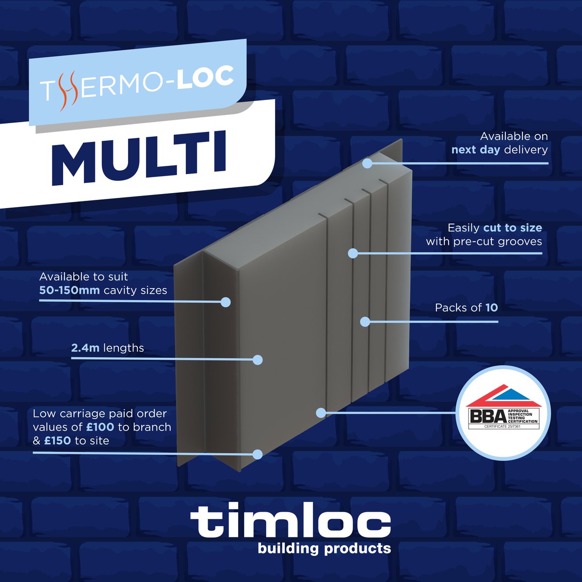 TimlocBP's tweet photo. Thermo-loc Multi Cavity Closer - Suitable for a range of cavity sizes up to 150mm by easily cutting to size using the pre-cut grooves.

Available in packs of 10 on our industry leading free next day delivery.

For further information visit: https://t.co/TuISr2xsnr https://t.co/RKp3sMYSbz