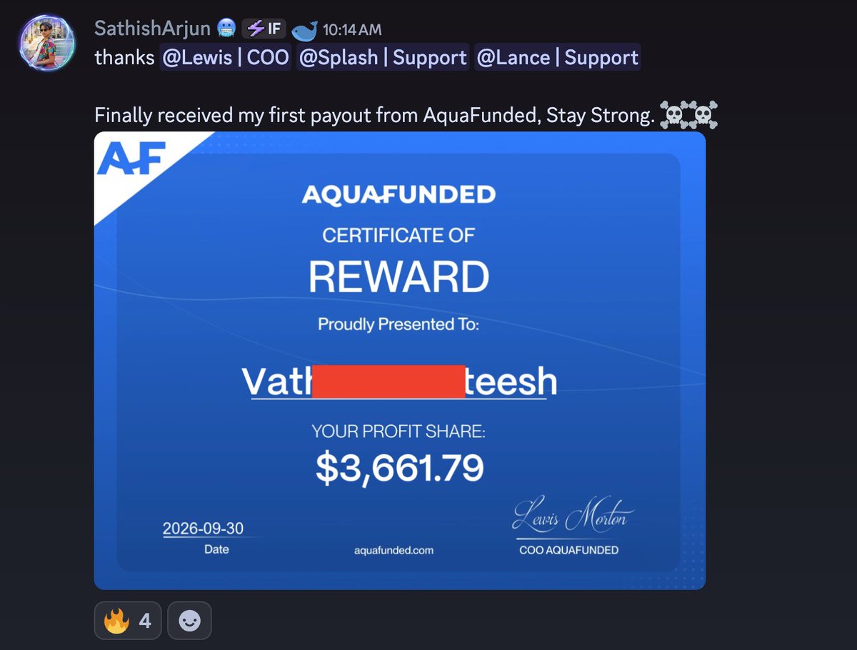 AquaFunded's tweet photo. First payout, $3,661.79 from AquaFunded

Congrats to the trader on getting the first one done

Plenty more to come 👏 https://t.co/gqdM8moxRT
