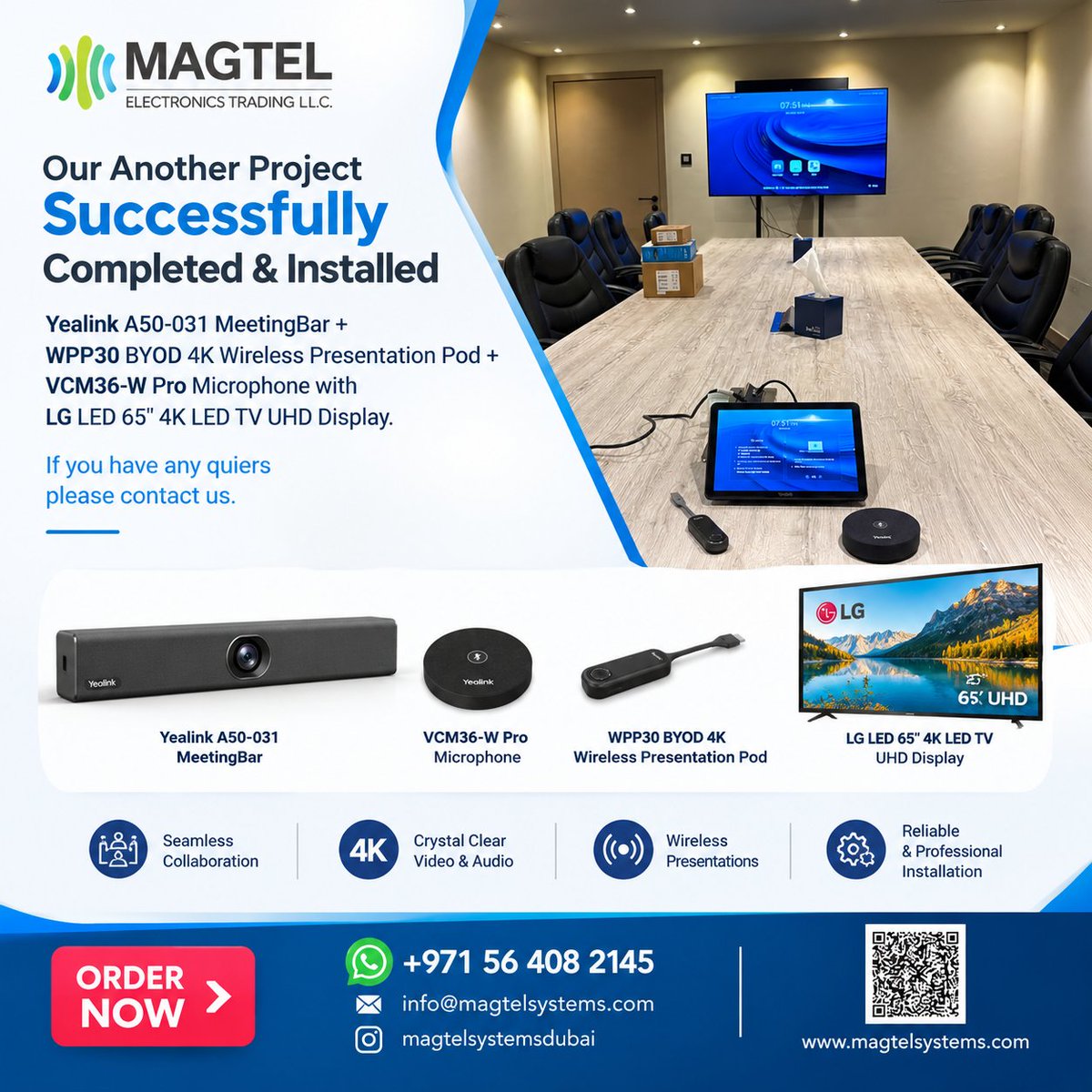 MagtelSystems's tweet photo. 🎥 Another Meeting Room Project Successfully Completed &amp; Installed!
Upgrade your meeting room with professional video conferencing &amp; collaboration solutions.
🌐 https://t.co/OKisJnpBIq
📞 +971 56 408 2145

#Yealink #YealinkDubai #VideoConferencing #MeetingRoom #Dubai #UAE https://t.co/jy4OoVVxyY