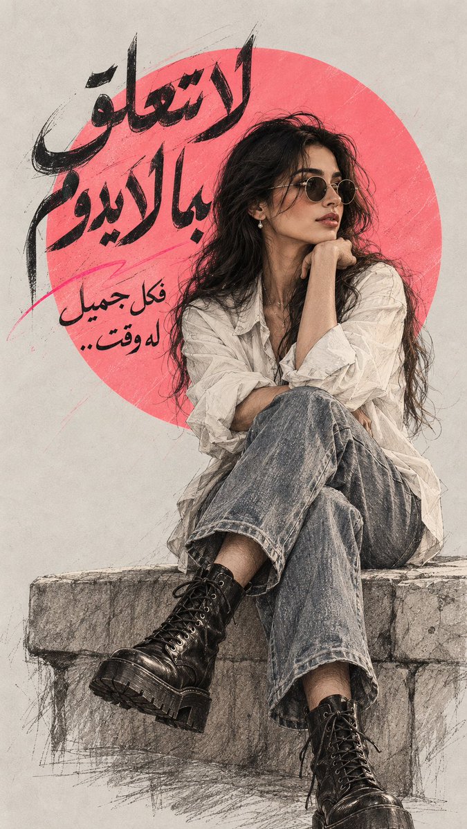 MishariMB's tweet photo. تبون چذي ؟؟
- حطوا صوركم بـChatGPT
- حطوا هالـPrompt + غيروا اللون بين الأقواس:  

رسمة رقمية عالية الدقة للصوره المرفوعه تجلس/ يجلس برشاقة على حافة حجرية، واضع اليد قرب الذقن والساقين متقاطعتان (ان كانت الصوره المرفوعه لرجل يجب ان يجلس عادي وساق واحده مرفوعه فقط) . يرتدي نظارة شمسية دائرية مستوحاة من الطراز القديم، 
- اذا كانت الصوره المرفوعه لامرأه غير محجبه او رجل : فهم يرتدون وبلوزة بيضاء بأكمام مطوية، وبنطال جينز، وحذاءً عسكريًا متينًا برباط. 
- اذا كانت الصوره لامرأه محجبه: فهي ترتدي وبلوزة بيضاء بأكمام غير مطويه، وبنطال جينز، وحذاءً عسكريًا متينًا برباط.
رُسمت الشخصية بأسلوب رسم تخطيطي بقلم رصاص أحادي اللون باهت، مع تظليل متقاطع ناعم ولمسات من الفحم.

في الخلفية، تُشكّل دائرة (اخضر فاتح) كبيرة نابضة بالحياة تباينًا هندسيًا جريئًا مع خلفية رمادية فاتحة نقية. يتميز التصميم العام بالبساطة، وهو تصميم تحريري، ويُظهر جمالية "مجلة مستقلة" أنيقة بخطوط حادة وتظليل ناعم.
ضيف امام الصوره نص بخط يلائم الصوره والشخصيه: حكمة عربيه جميله ومفيده

نسبة العرض إلى الارتفاع 9:16