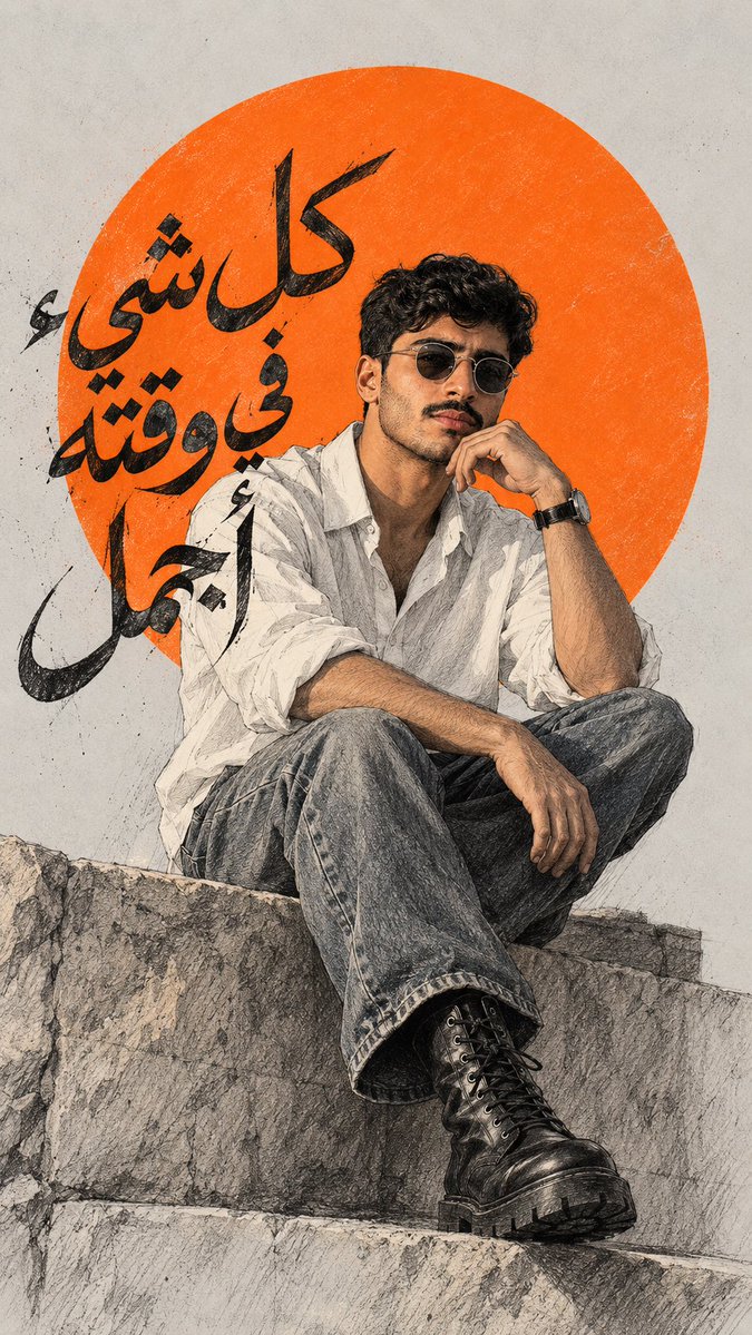 MishariMB's tweet photo. تبون چذي ؟؟
- حطوا صوركم بـChatGPT
- حطوا هالـPrompt + غيروا اللون بين الأقواس:  

رسمة رقمية عالية الدقة للصوره المرفوعه تجلس/ يجلس برشاقة على حافة حجرية، واضع اليد قرب الذقن والساقين متقاطعتان (ان كانت الصوره المرفوعه لرجل يجب ان يجلس عادي وساق واحده مرفوعه فقط) . يرتدي نظارة شمسية دائرية مستوحاة من الطراز القديم، 
- اذا كانت الصوره المرفوعه لامرأه غير محجبه او رجل : فهم يرتدون وبلوزة بيضاء بأكمام مطوية، وبنطال جينز، وحذاءً عسكريًا متينًا برباط. 
- اذا كانت الصوره لامرأه محجبه: فهي ترتدي وبلوزة بيضاء بأكمام غير مطويه، وبنطال جينز، وحذاءً عسكريًا متينًا برباط.
رُسمت الشخصية بأسلوب رسم تخطيطي بقلم رصاص أحادي اللون باهت، مع تظليل متقاطع ناعم ولمسات من الفحم.

في الخلفية، تُشكّل دائرة (اخضر فاتح) كبيرة نابضة بالحياة تباينًا هندسيًا جريئًا مع خلفية رمادية فاتحة نقية. يتميز التصميم العام بالبساطة، وهو تصميم تحريري، ويُظهر جمالية "مجلة مستقلة" أنيقة بخطوط حادة وتظليل ناعم.
ضيف امام الصوره نص بخط يلائم الصوره والشخصيه: حكمة عربيه جميله ومفيده

نسبة العرض إلى الارتفاع 9:16