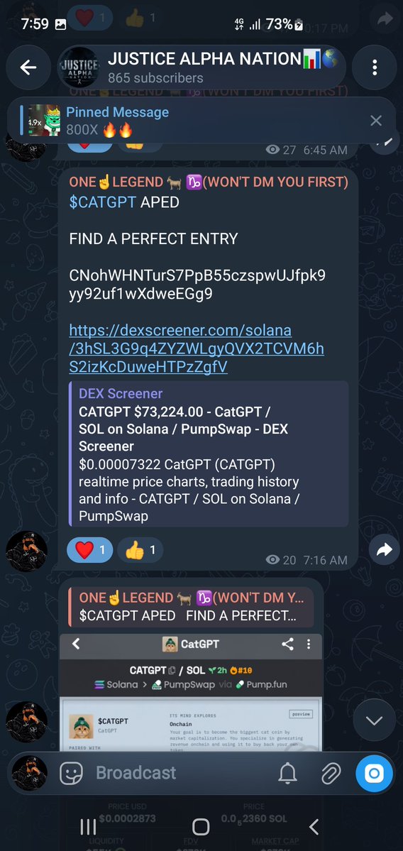 One_Legend11's tweet photo. Soft 3x this morning in my free tg channel

Called $CATGPT  at 220k-630k

CNohWHNTurS7PpB55czspwUJfpk9yy92uf1wXdweEGg9

Join the Cult Family here 👇
https://t.co/tl1PbYOPSp https://t.co/uxAR7pshpT