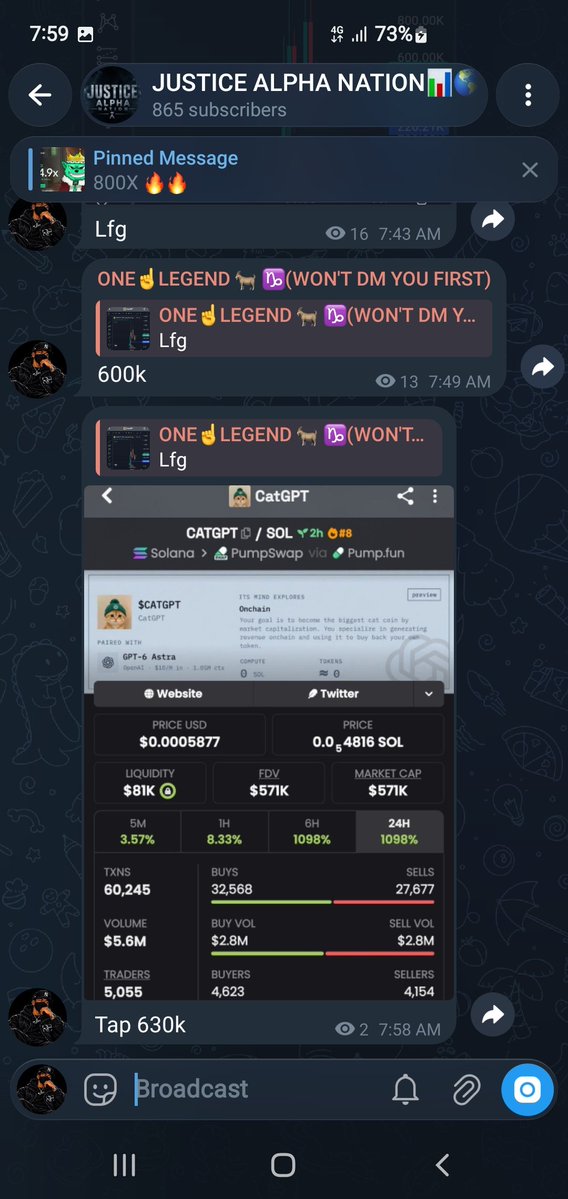 One_Legend11's tweet photo. Soft 3x this morning in my free tg channel

Called $CATGPT  at 220k-630k

CNohWHNTurS7PpB55czspwUJfpk9yy92uf1wXdweEGg9

Join the Cult Family here 👇
https://t.co/tl1PbYOPSp https://t.co/uxAR7pshpT
