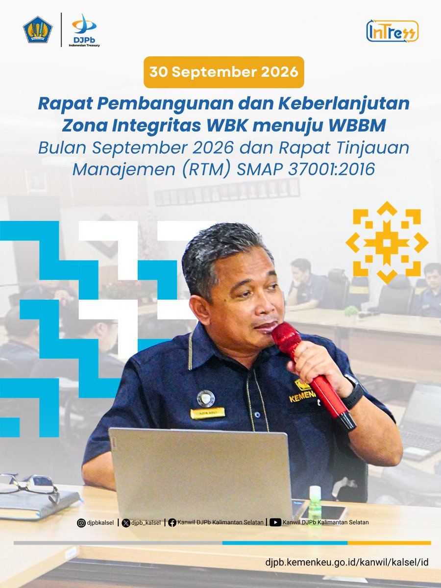djpb_kalsel's tweet photo. Kanwil DJPb Kalsel melaksanakan Rapat Pembangunan &amp; Keberlanjutan ZI WBK menuju WBBM serta Rapat Tinjauan Manajemen (RTM) SMAP ISO 37001:2016 pada 30 September 2026. https://t.co/DpLEEgJBoq