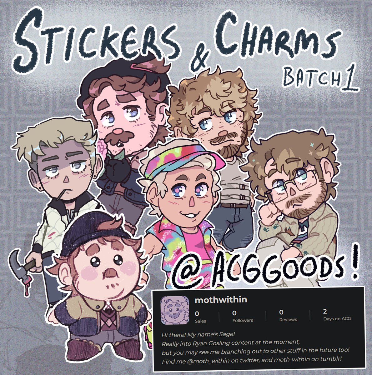 moth_within's tweet photo. well hello look who just set up an ACGgoods shop! its me, i did :] i come bearing little Ryan Goslings!
i have these designs as stickers and charms, along with two other items. More to come, too!!! please, stay tuned! 🥹🤍
#ryangosling https://t.co/MPlRAcHHom