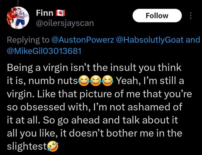 thecorntom69112's tweet photo. @Shacker78 @oilersjayscan @Mrslaurvv @SSpence84533 He admitted it, now he’s backpedaling hard to seem like less of a loser😂😂🐖 https://t.co/FS6k0NWEdn