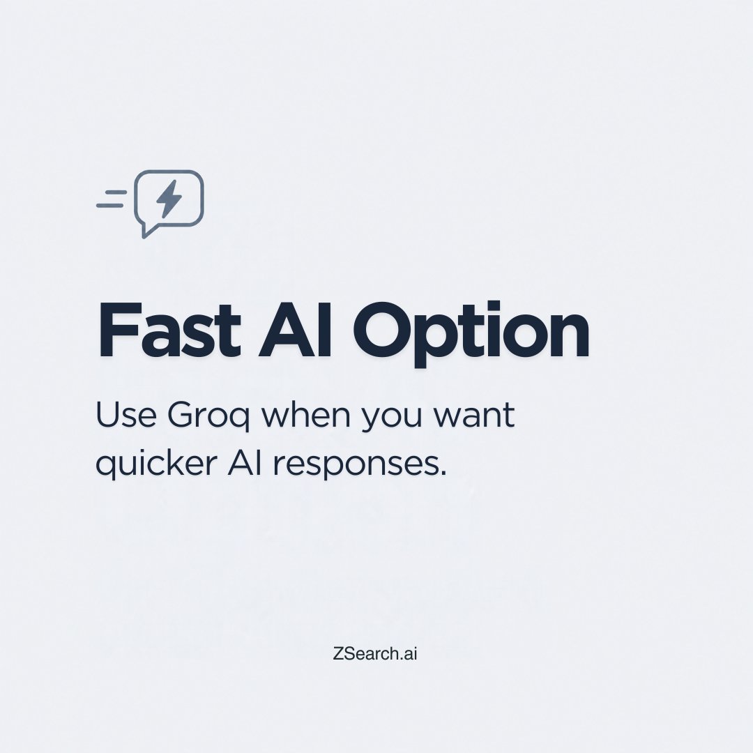 ZsearchAI's tweet photo. Need answers faster? Choose Groq in https://t.co/gRJz9mfESC for quicker AI responses and keep your ideas moving. ⚡ #Groq #FastAI #AIProductivity https://t.co/XiNAB4qRxF