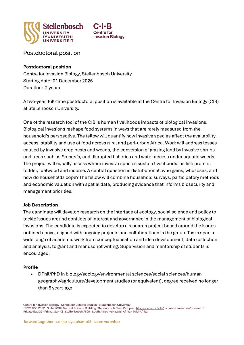 InvasionScience's tweet photo. 📣 We're hiring! 📣A two-year funded post-doc on the impacts of biological invasions on human livelihoods.

Closing date for applications: 30 October 2026

For more information, visit: https://t.co/s9j2jReY9x https://t.co/9MuKY0LAF7
