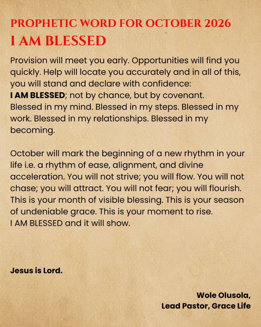 gracelifengr's tweet photo. Our Prophetic Word for October 2026: I AM BLESSED!
Welcome to our month of visible blessing and undeniable grace. What was delayed will be delivered, and what was difficult will become easy. You are blessed, not by chance, but by covenant!
#HappyNewMonth #GraceLife #IAmBlessed https://t.co/rLhP981KwA