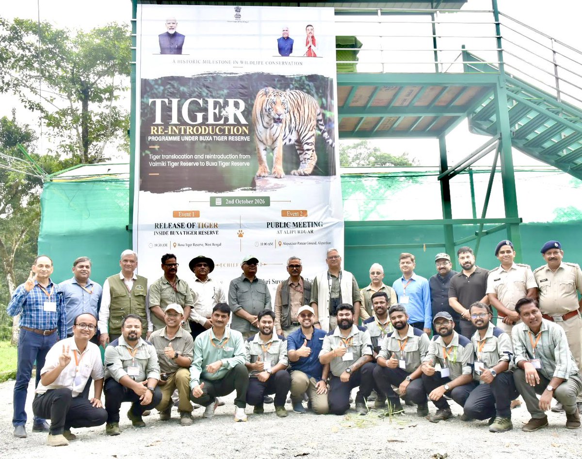 byadavbjp's tweet photo. Inspired by PM Shri @narendramodi ji’s push for landscape conservation and species protection, today we have fulfilled the significant promise to reintroduce tiger in Buxa. 

T138 has been brought from Valmiki Tiger Reserve from Bihar to Buxa. 

I thank Bihar Chief Minister Shri @samrat4bjp and West Bengal Chief Minister Shri @SuvenduWB for their support in this successful reintroduction.

#TigerBackInBuxa