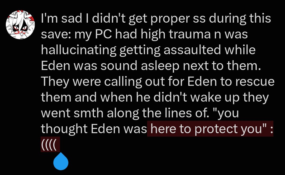 do3nonymous's tweet photo. I need to make a save load js to get this interaction involving Eden again. https://t.co/CNwFeaxJwr