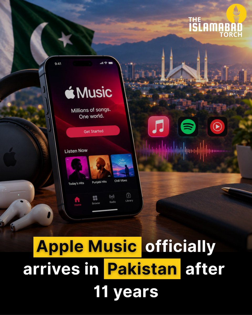 IslamabadTorch's tweet photo. Apple Music has officially launched in Pakistan, ending an 11-year wait since its global 2015 rollout. 

#apple #ppfileoynamatamöde #गांधी_जयंती https://t.co/rs55o3k42V