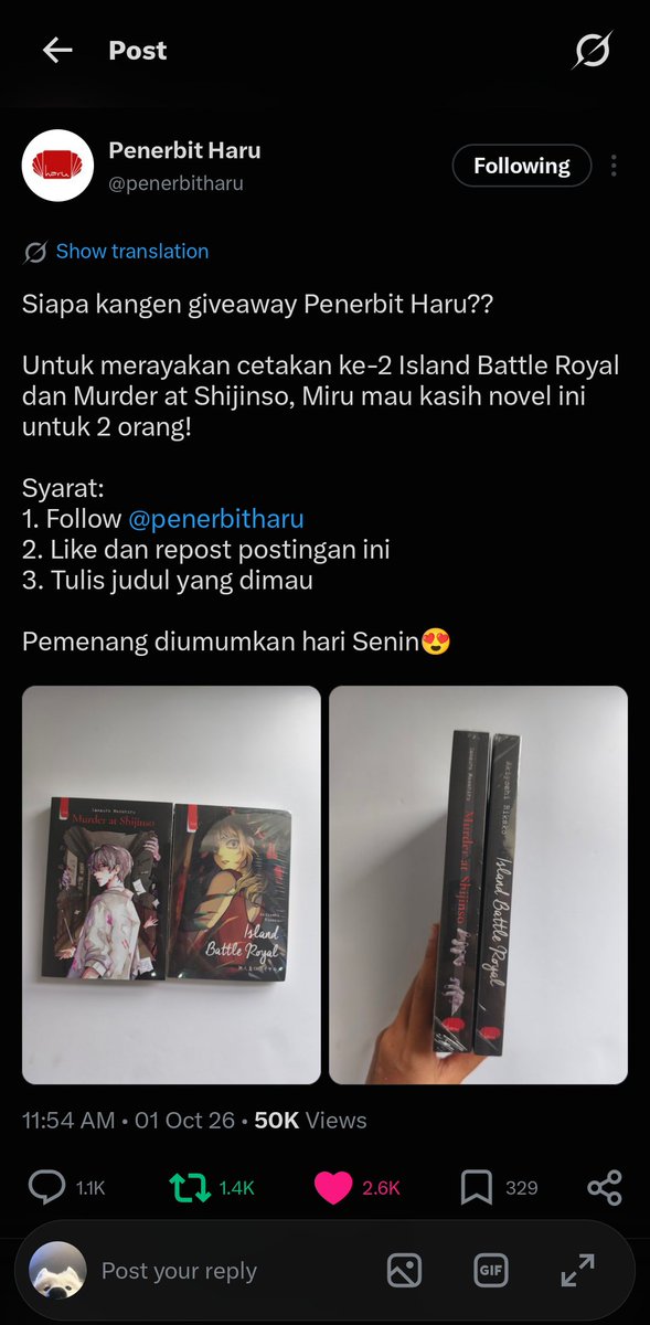 wochajoon's tweet photo. @penerbitharu Wish me luck, mau island battle royal. Pengen bat baca lanjutannya https://t.co/MAXEslQ03N