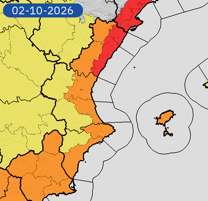 AEMET_CValencia's tweet photo. 02/10 09:12 AVISOS HOY Y MAÑANA | Comunitat Valenciana: lluvias y tormentas. Nivel máximo de aviso: rojo.
Actualizaciones en https://t.co/R3Fs2JzKgr https://t.co/ZM6wExTPUm