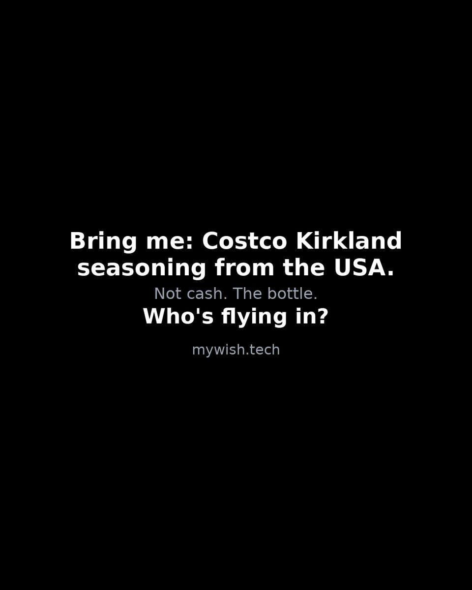 mywishtech's tweet photo. Bring me: Costco Kirkland seasoning from the USA.
Not cash. The bottle.
Wish it.
https://t.co/gOxh09NLnS
#pabili #pasalubong #pahatid #handcarry
#MyWish #Microcard #SmallWorld https://t.co/zsfE2JsH3K