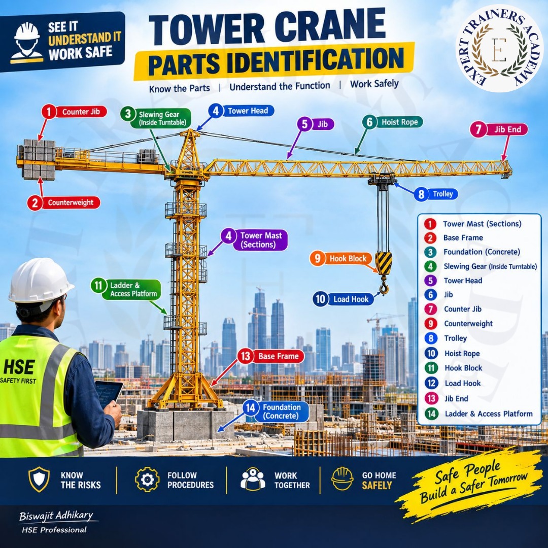 ExpertSamreen's tweet photo. 🏗️ Tower Crane Safety starts with knowing the equipment—understand every component, identify the risks and work safely on every lift. 
LINKEDIN: https://t.co/d4WDUu3UmL
FACEBOOK: https://t.co/rbG5IFrCt5
INSTAGRAM: https://t.co/ZBj84XoSFD
 #TowerCrane #CraneSafety #HSE  #WorkSafe https://t.co/cYaTStWhm4