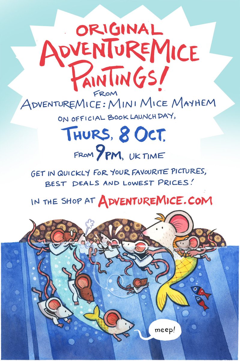 jabberworks's tweet photo. Less than a week until the Adventuremice official book launch day, when original art goes up for sale in the shop! 

Thurs, 8 Oct from 9pm🐭🎨

You can preview a few ‘Coming Soon’ things there already: https://t.co/IuqRf6n4NB https://t.co/9Q7MOXL4wi